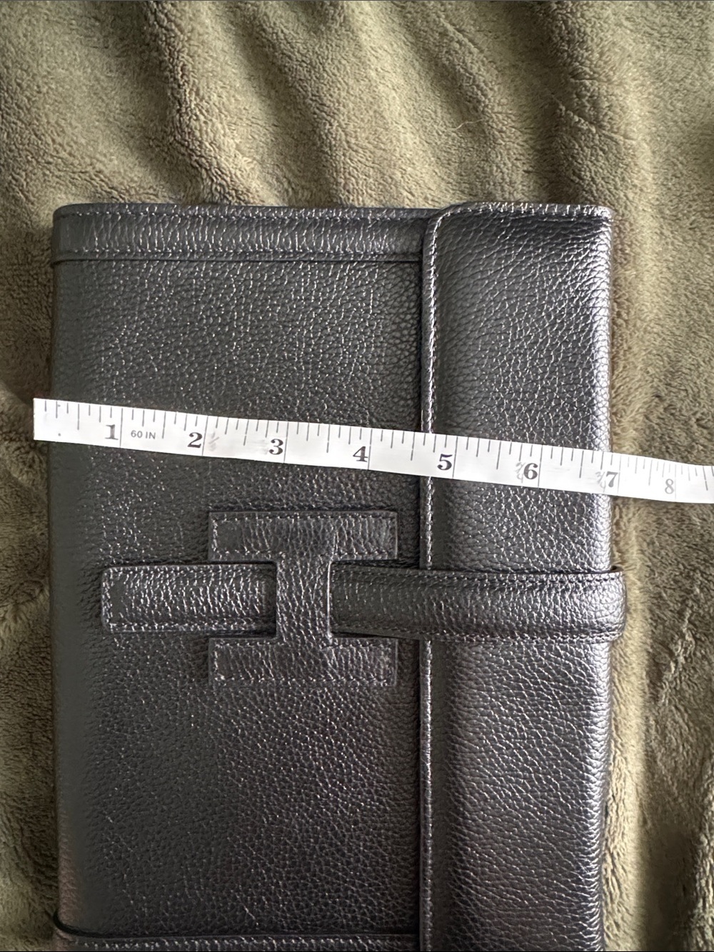 Black Leather  Clutch with Embossed H Detail - Picture 8 of 8